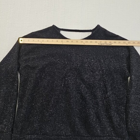 Lord & Taylor Bridged V-Neck Metallic Thread Sweater Women's L Black Silver EUC - Picture 10 of 13